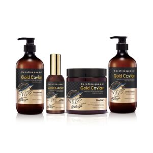 Keratine Gueen Gold Caviar Conditioner,800ml Shampoo,800ml Hair Mask800ml & Hair Serum/Oil 100ml
